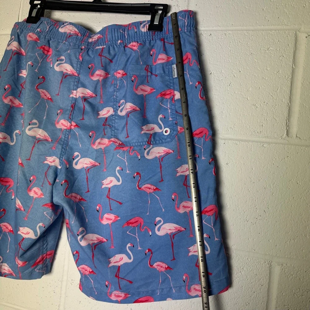 Maamgic Flamingo Print Swim‎ Trunks with Pockets - Blue, XL